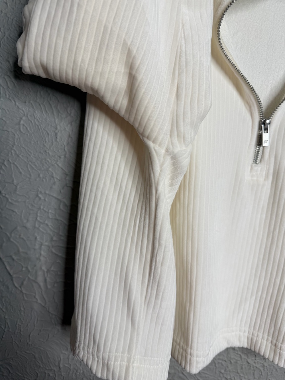 Fabletics Ivory Ribbed Half-Zip Pullover - Picture 4 of 5